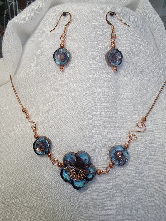 Copper & Handcrafted Czech Glass Bead Necklace and Earring set.